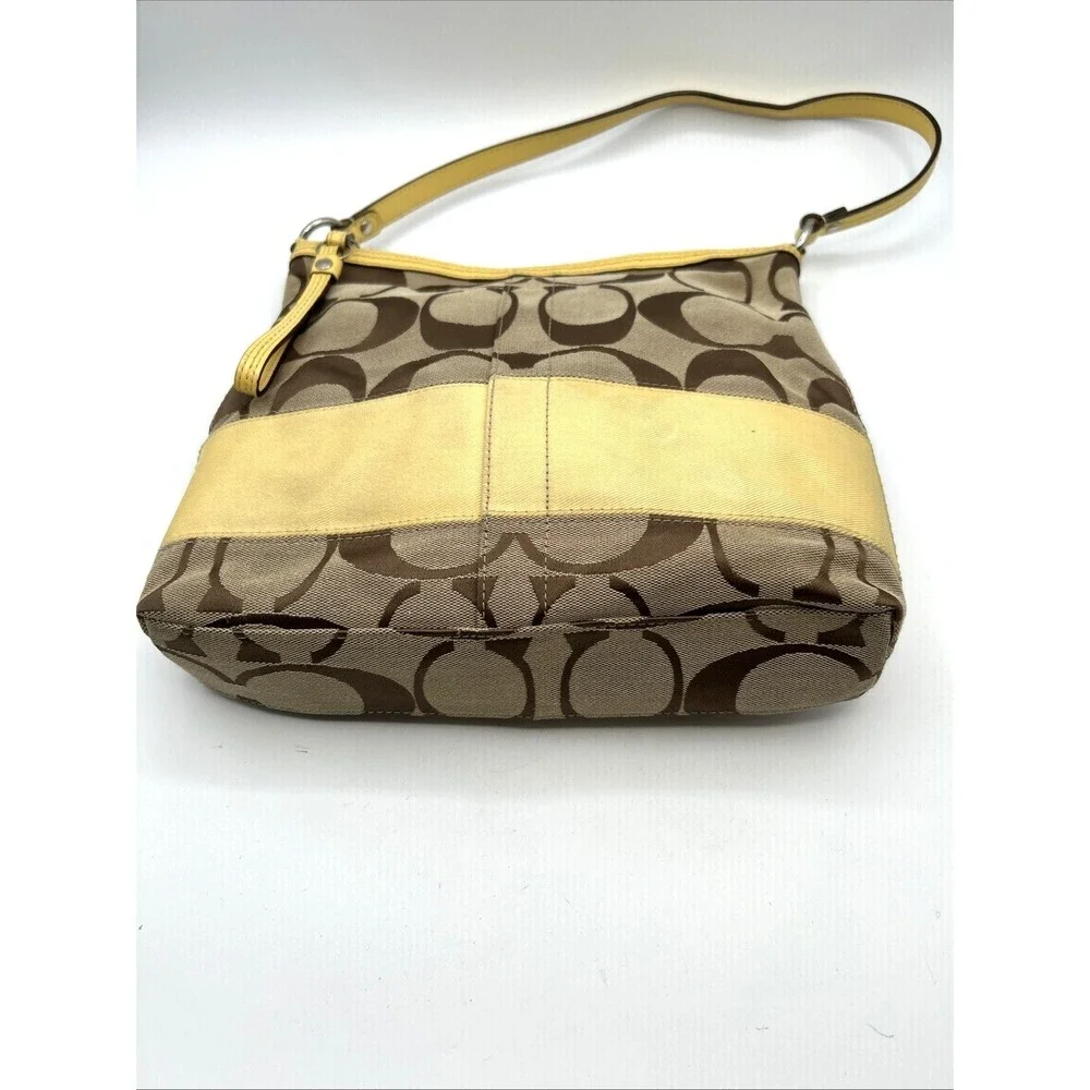 COACH Signature Khaki Canvas Logo CC Yellow Stripe Crossbody Bag  Y2K #F13674